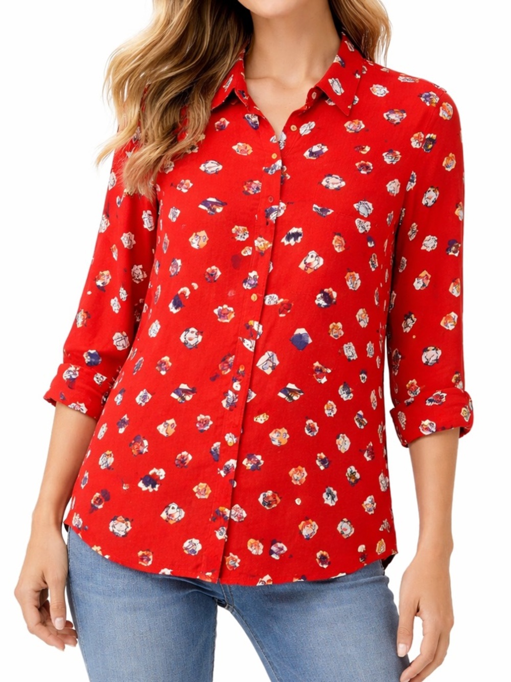 EUC John Mark Red SILK Floral Button-Down Shirt